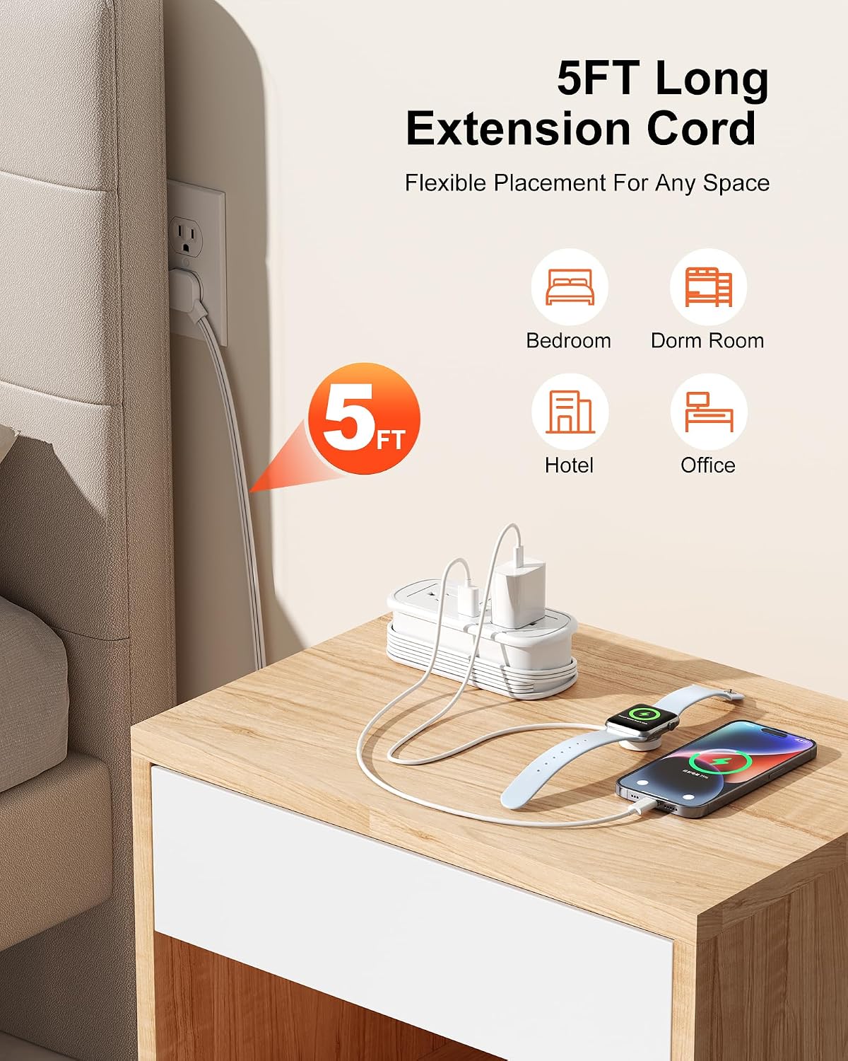 Travel Power Strip - 5FT Wrap-Around Extension Cord Cruise Essentials