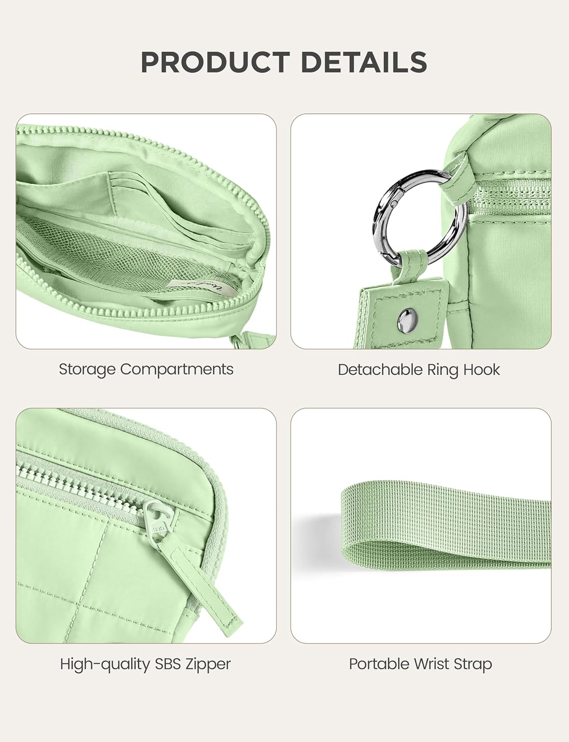Uselike Womens Wallet Card Holder Purse with Zipper Quilted Phone Wallet RFID Blocking Small Wristlet Wallets for Everyday, Travel (Light Green, Small)