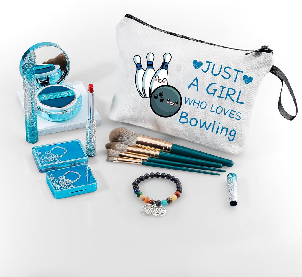Bowling Accessories for Women, Travel Makeup Bag with Keychain