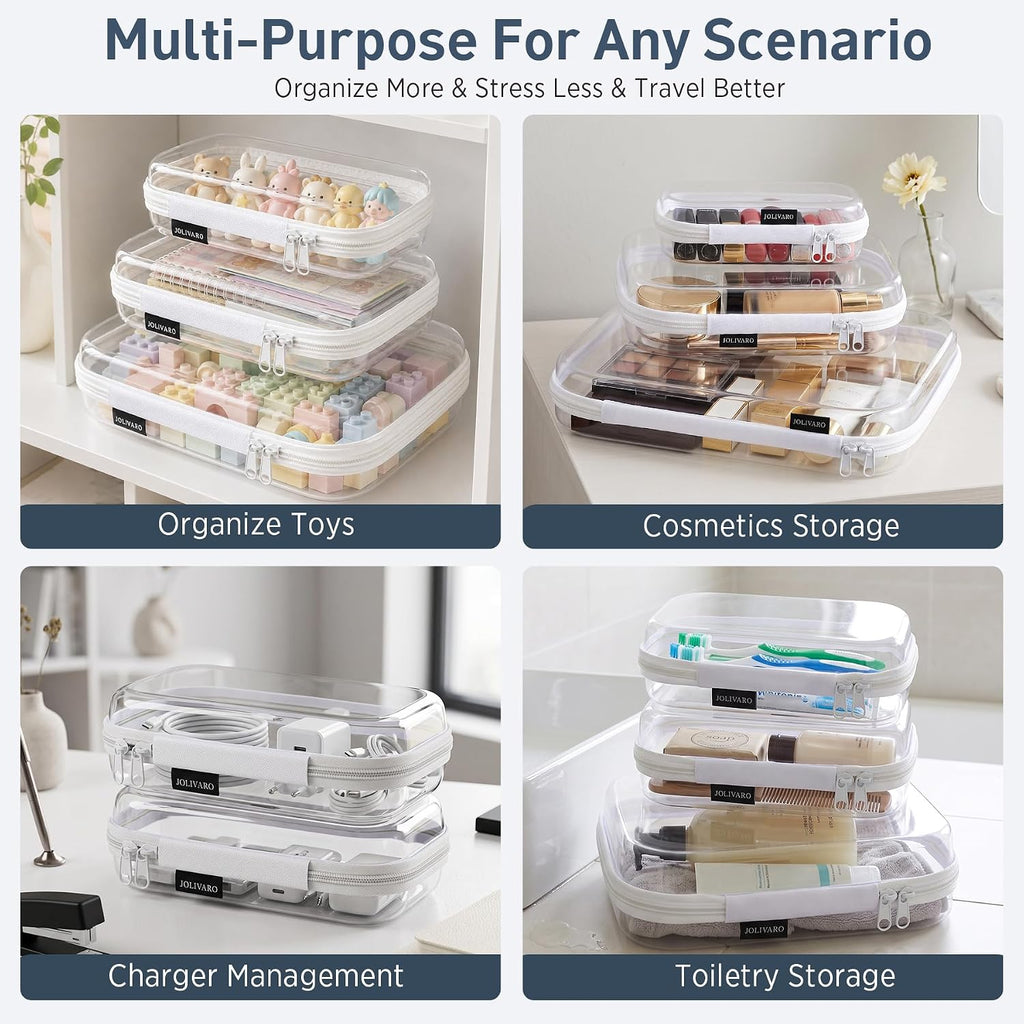 Clear Hard Shell Zipper Case Makeup Storage Organizer Pouches TSA Approved