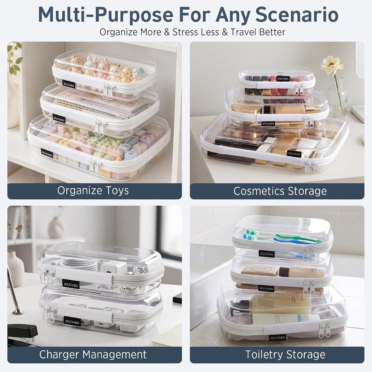 Clear Hard Shell Zipper Case Makeup Storage Organizer Pouches TSA Approved