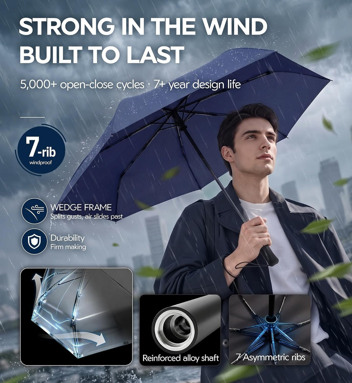 Umbrella Travel Size Compact Auto Open Close, Windproof for Rain