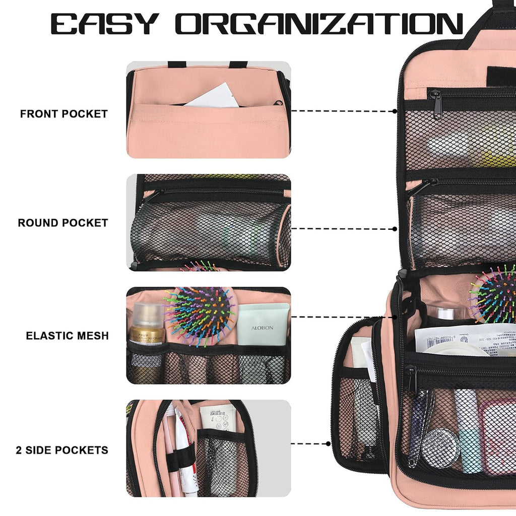 Goloni Hanging Toiletry Bag for Men Women, Water-Resistant Organizer,Pink