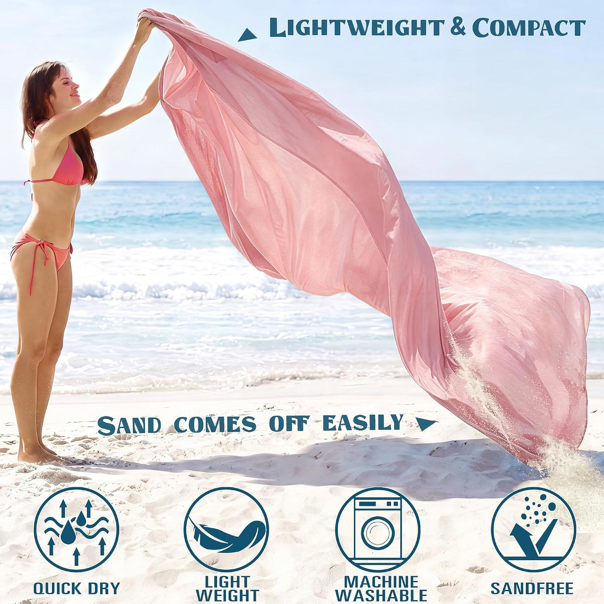 Beach Blanket Sandproof Waterproof Oversized 78"x81"/10'x9' Compact mat