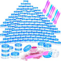 100 Pcs 5g Empty Plastic Containers with Blue Lids,Mini Makeup Sample Containers, Small Sample Pot Jars Round Cosmetic Jars with Mini Spatulas for Liquid Sample Powder Creams Lotions