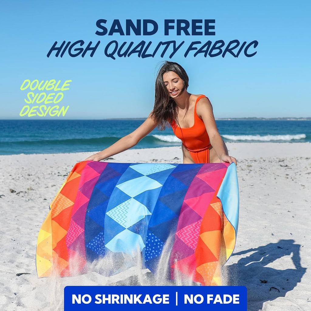 SUN NINJA Quick Dry Microfiber Beach Towel, 63x32in, Triangle, 2 Pack