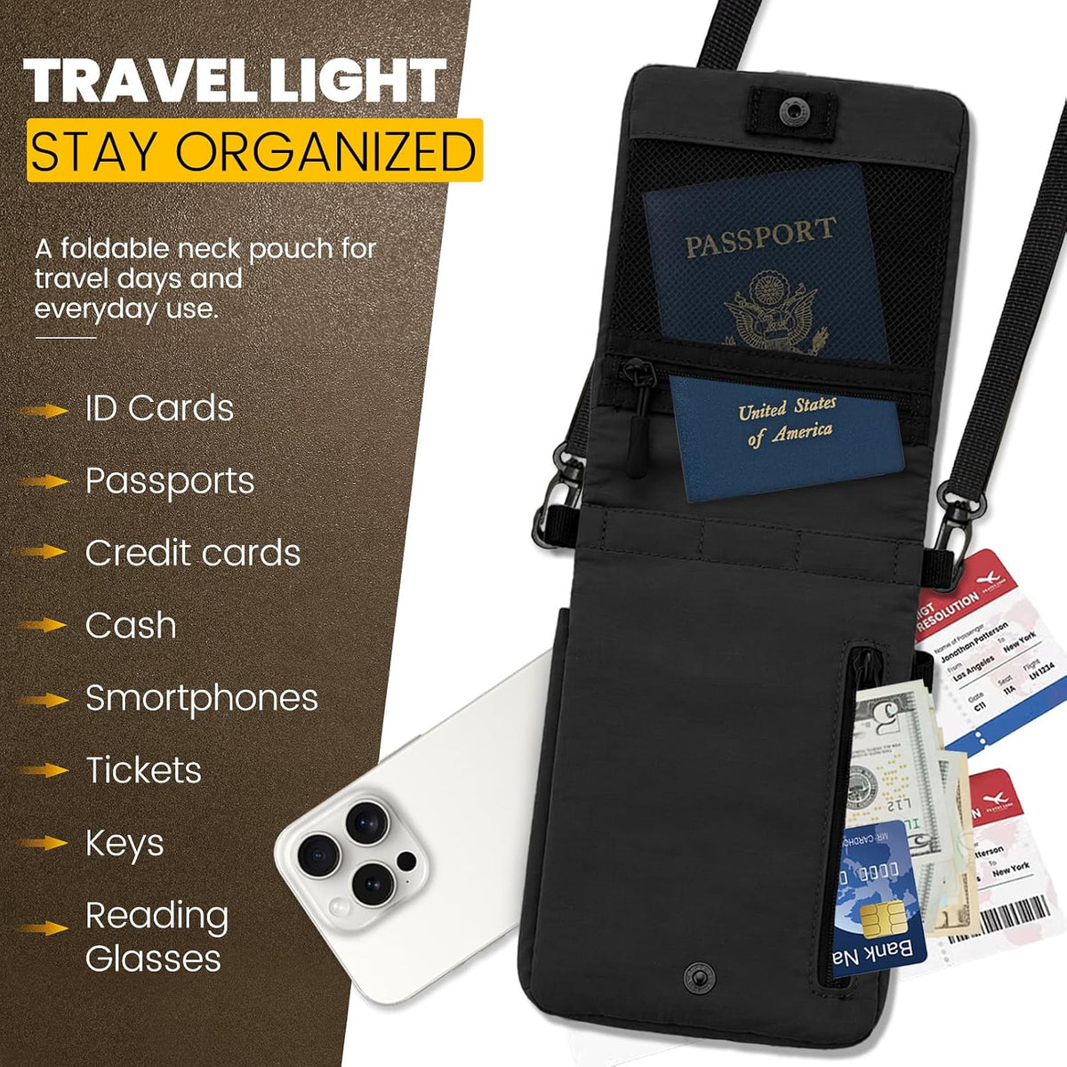 RFID Blocking Passport Holder for Travel Women Wallet Suit Single & Couples, Travel Essentials Neck Wallet with Adjustable Strap and Multi-Pocket Document Organizer Men for International Travelers