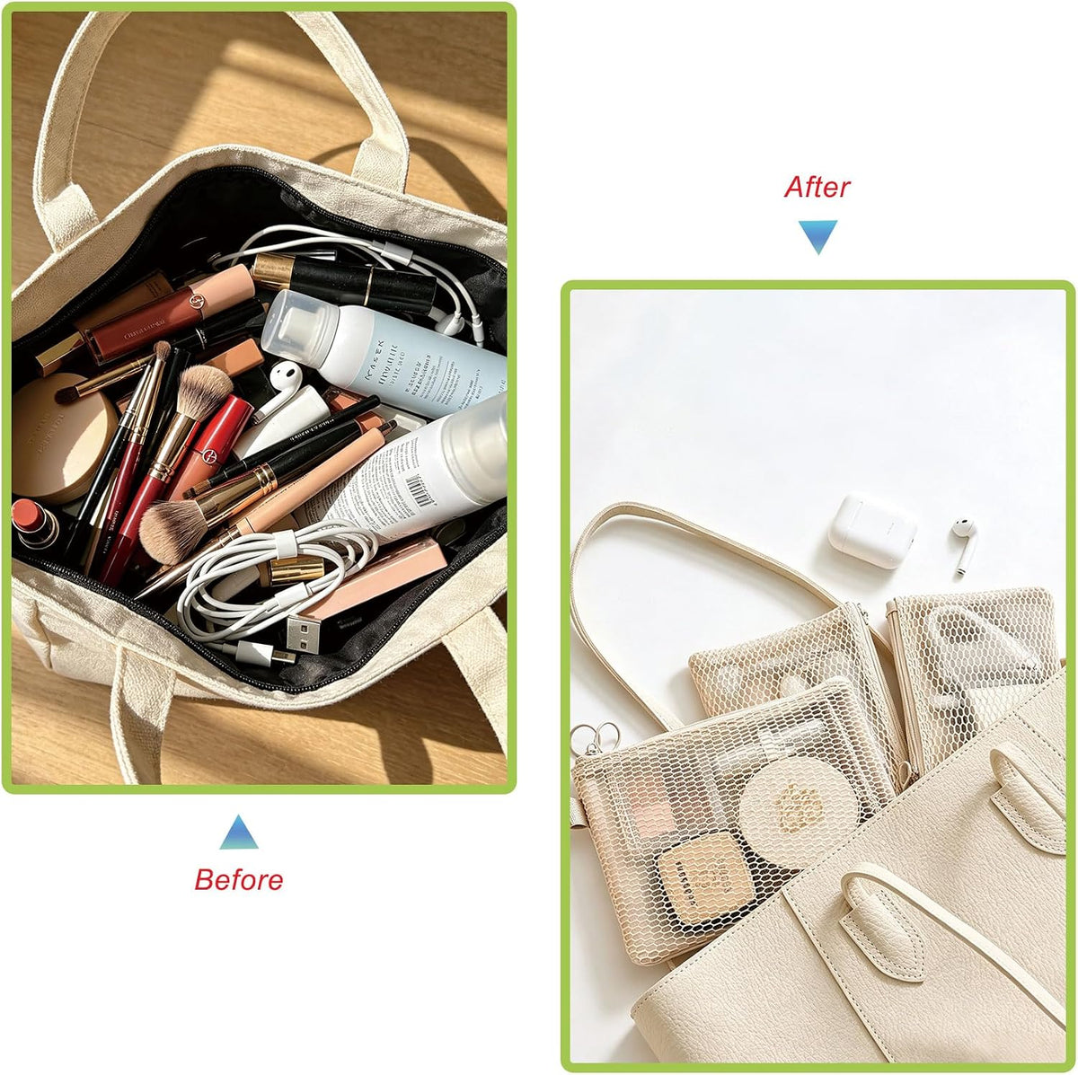 Mesh Makeup Bag Organizer, Large Capacity Travel Make up Pouch Cosmetic Bag for Women, Skincare Pouch, Portable Travel Toiletry Bag Daily Essential Storage Bag for Girls, Medium
