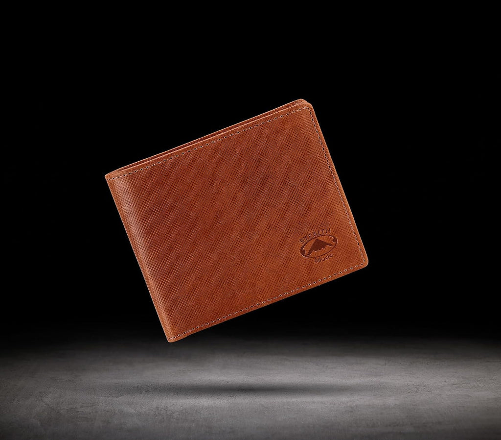 Stealth Mode Leather Bifold Wallet for Men With ID Window and RFID Blocking (Brown Crunch)