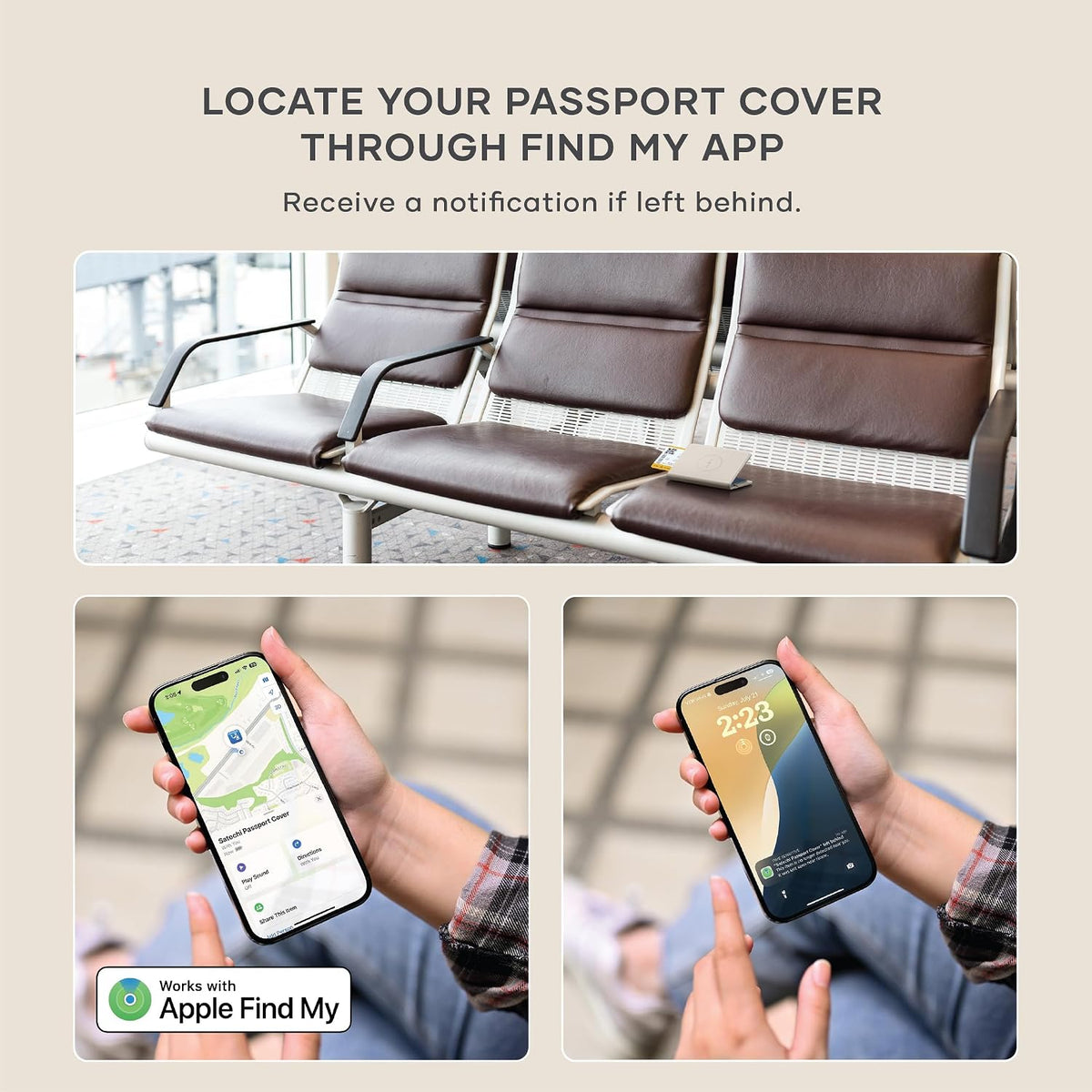 Satechi Passport Holder with Find My Tracking, 4-Slot Card Wallet, Sand