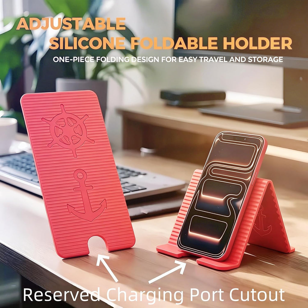 Flexible Silicone Aluminum Phone Holder Tablet Stand with Charging Port Design, Foldable Airplane Laptop/Phone Stand for Home Office Travel (Pink)