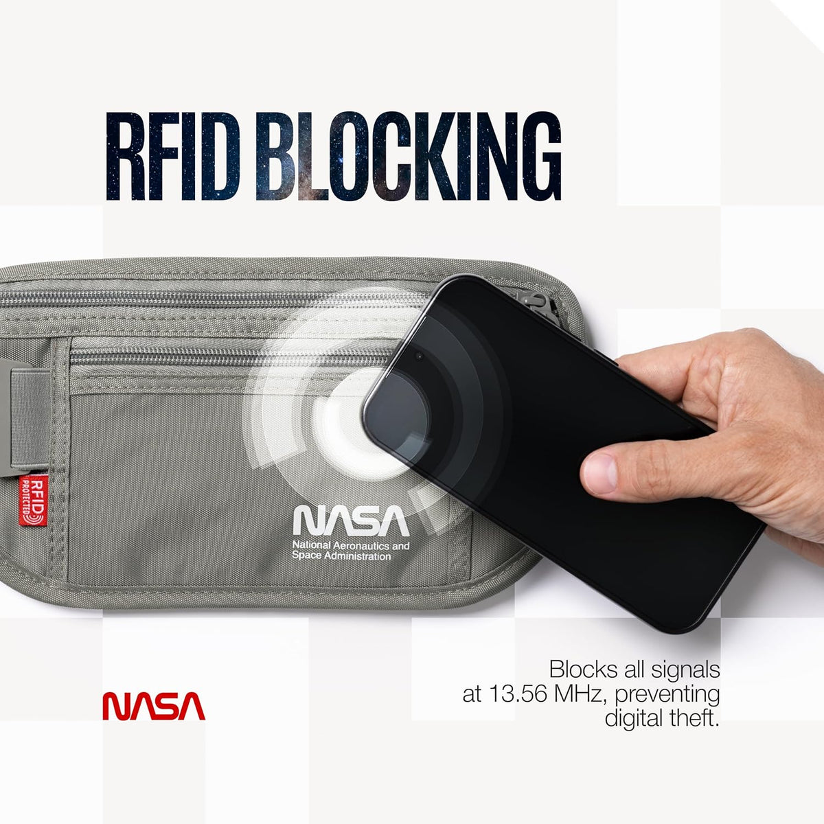 NASA Money Belt for Travel – Ultra-Flat, Anti-Theft RFID (Lunar Grey)