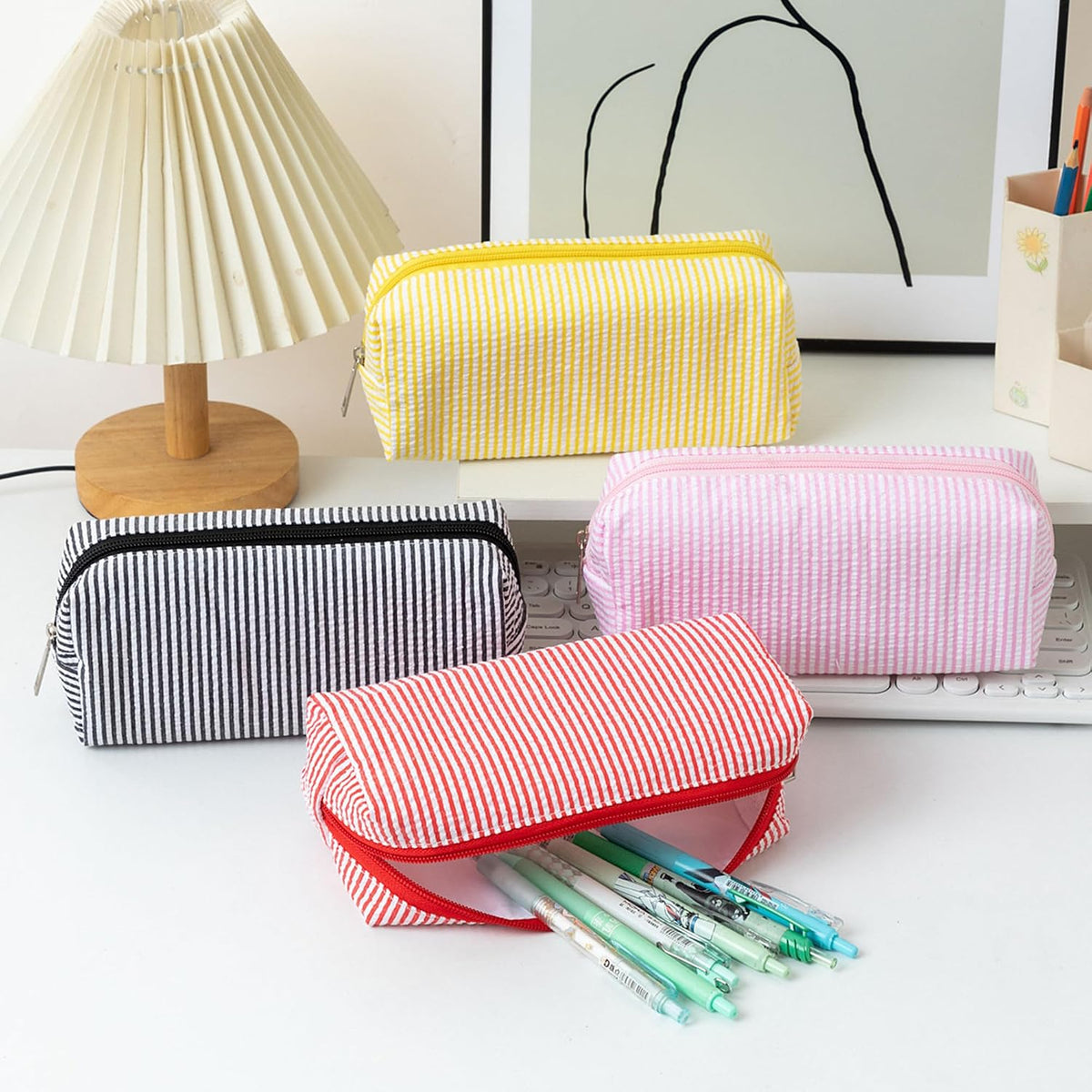 Cute Pencil Case Capacity Pencil Pouch Aesthetic Pen Bag Office Stationery Organizer Simple Sturdy Multifunctional Cosmetic Pouch (pink)