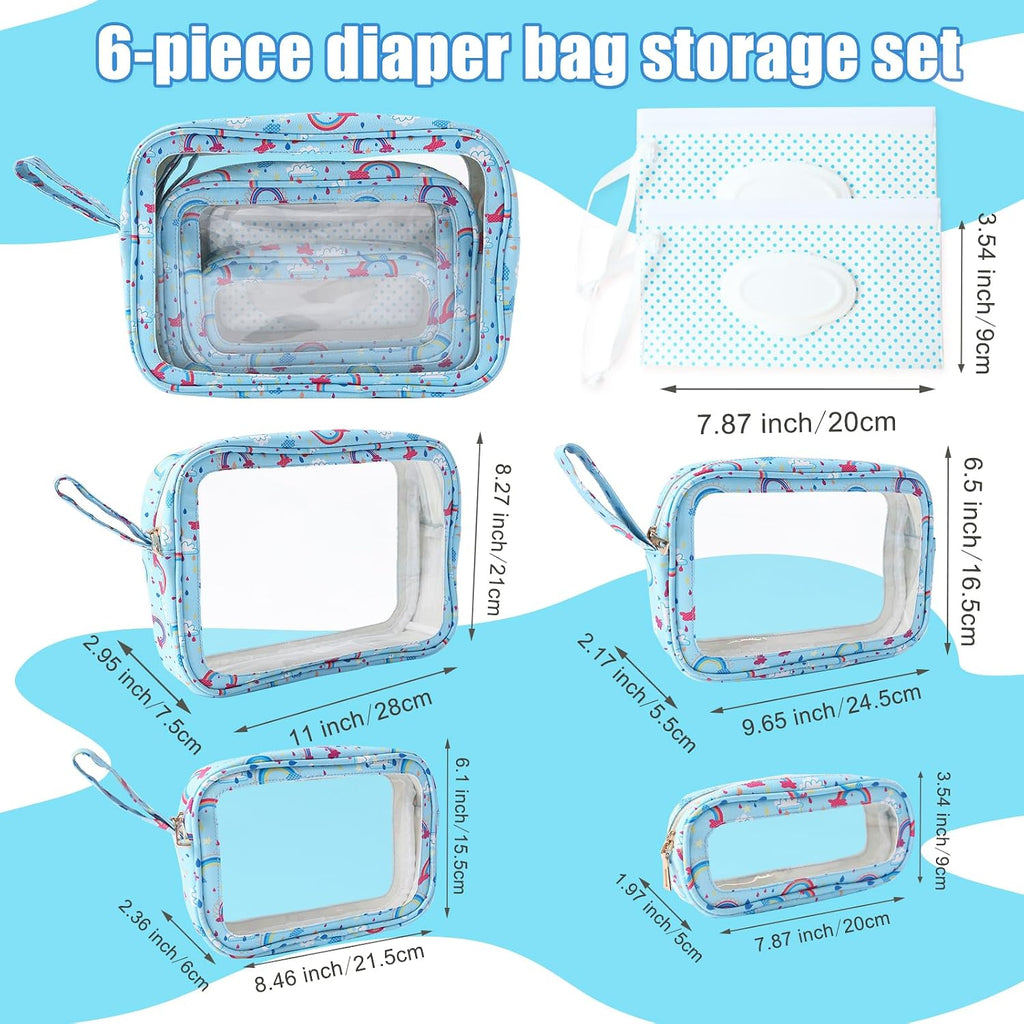 6 PCS Set TPU Diaper Bag Organizer Pouches & Wipe Dispenser, Rainbow