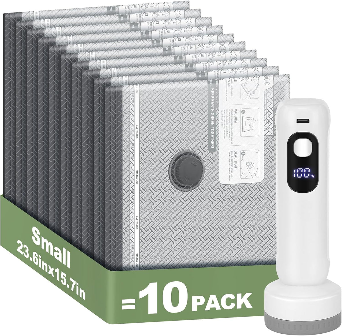 10 Small Vacuum Storage Bags with Rechargeable Electric Air Pump