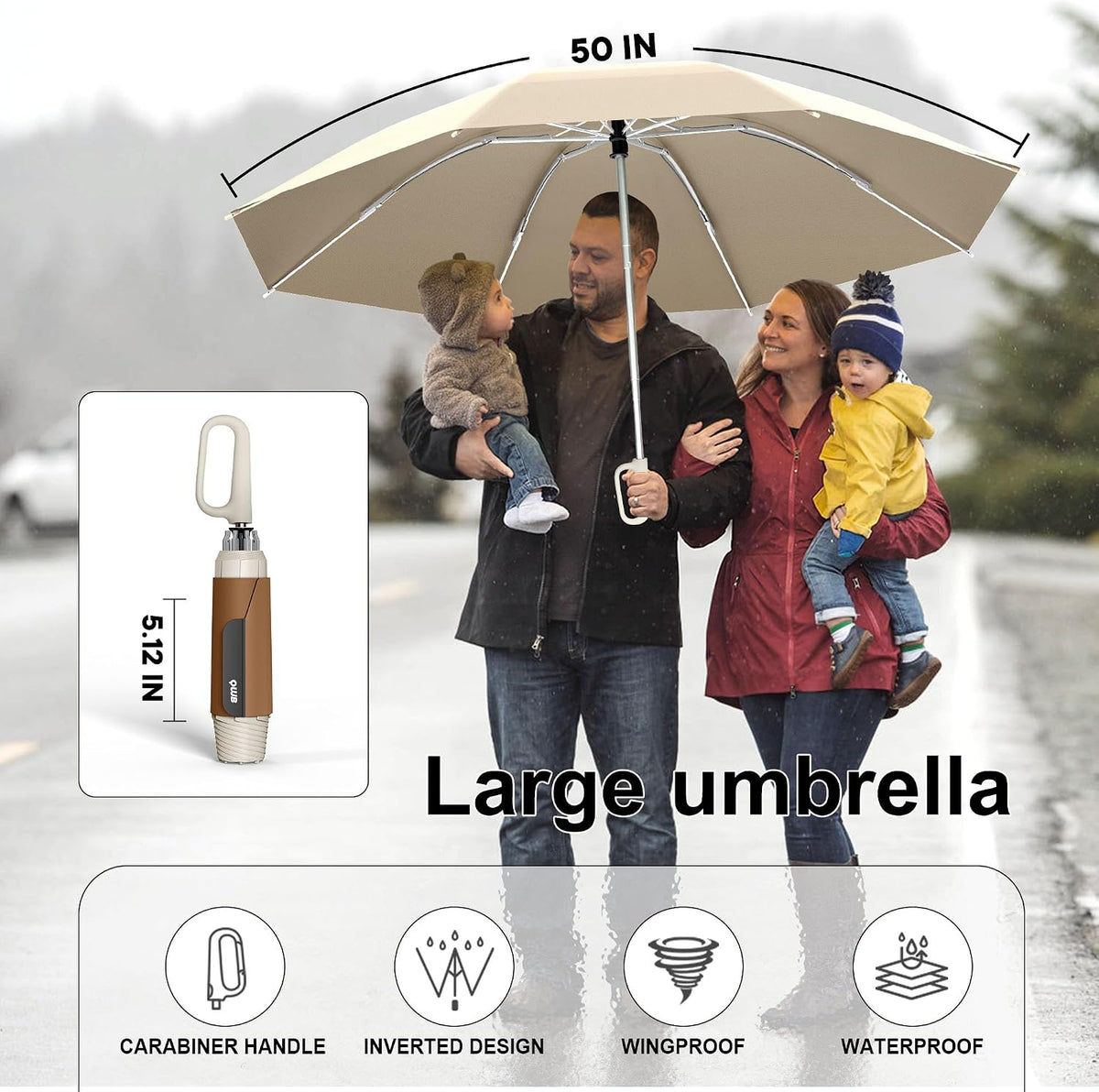 QWB Inverted Umbrella with Auto Open Close Windproof Compact Travel