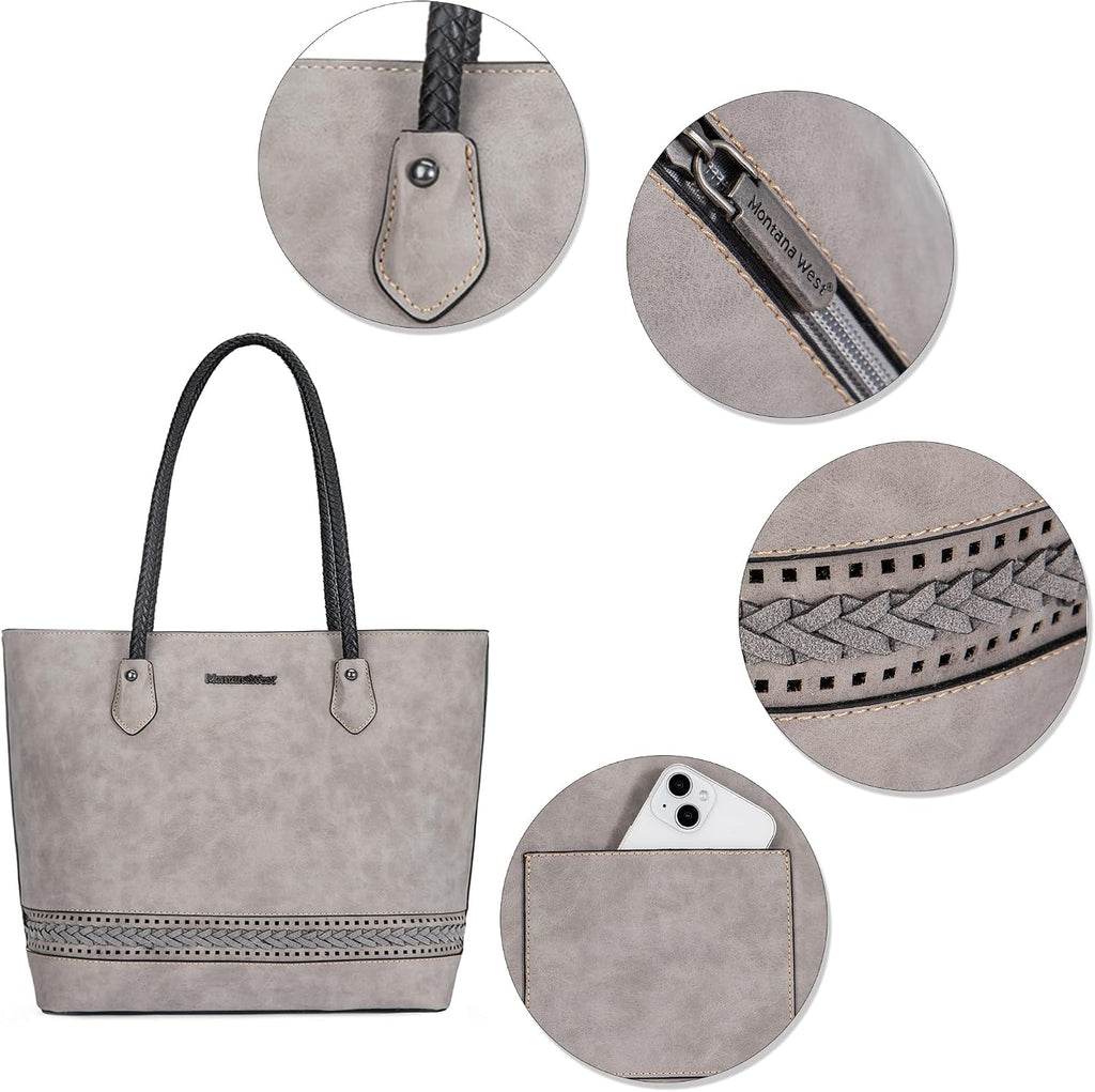 Montana West Woven Tote Bags for Women Purses and Handbags with Back Zipper Pocket