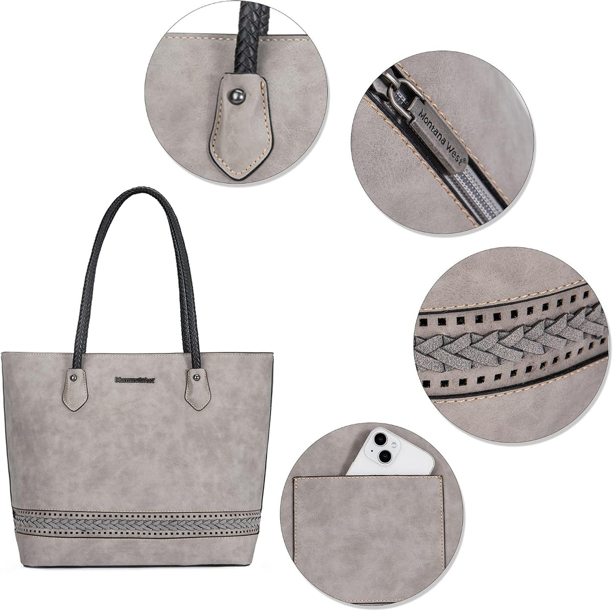 Montana West Woven Tote Bags for Women Purses and Handbags with Back Zipper Pocket