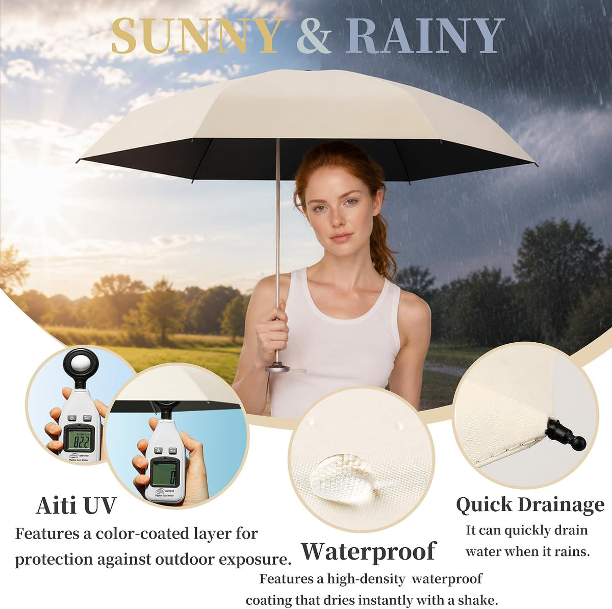 erised's bifrost Mini travel Umbrella with Memory Fabric/1s Compact Folding/Wide Strap/Small Portable/Lightweight/180g/Sun Rain/UV Protection/UPF 50/6 Ribs/Women