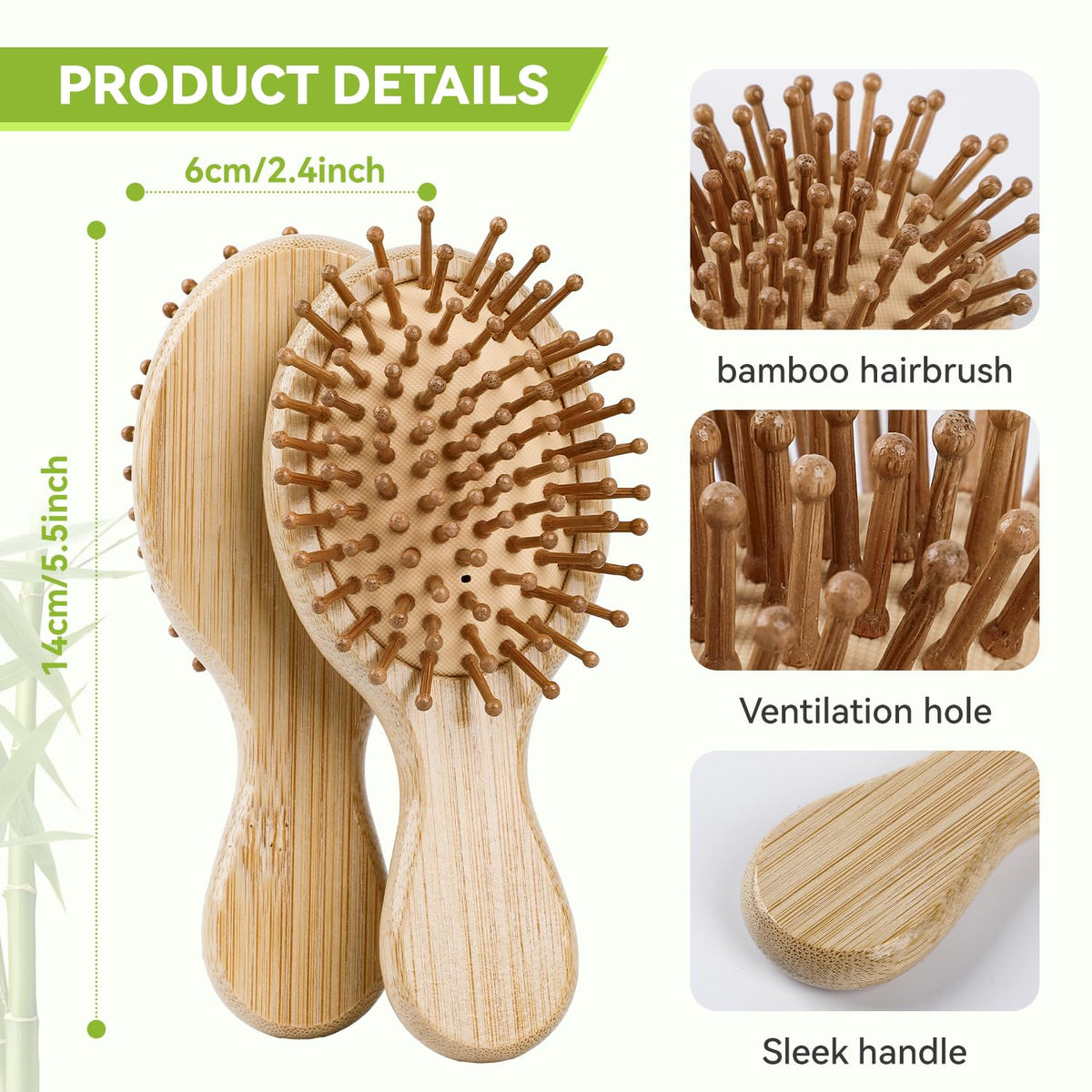 6 Pack Mini Bamboo Air Cushion Hair Brush, Bulk Wooden Hair Brush