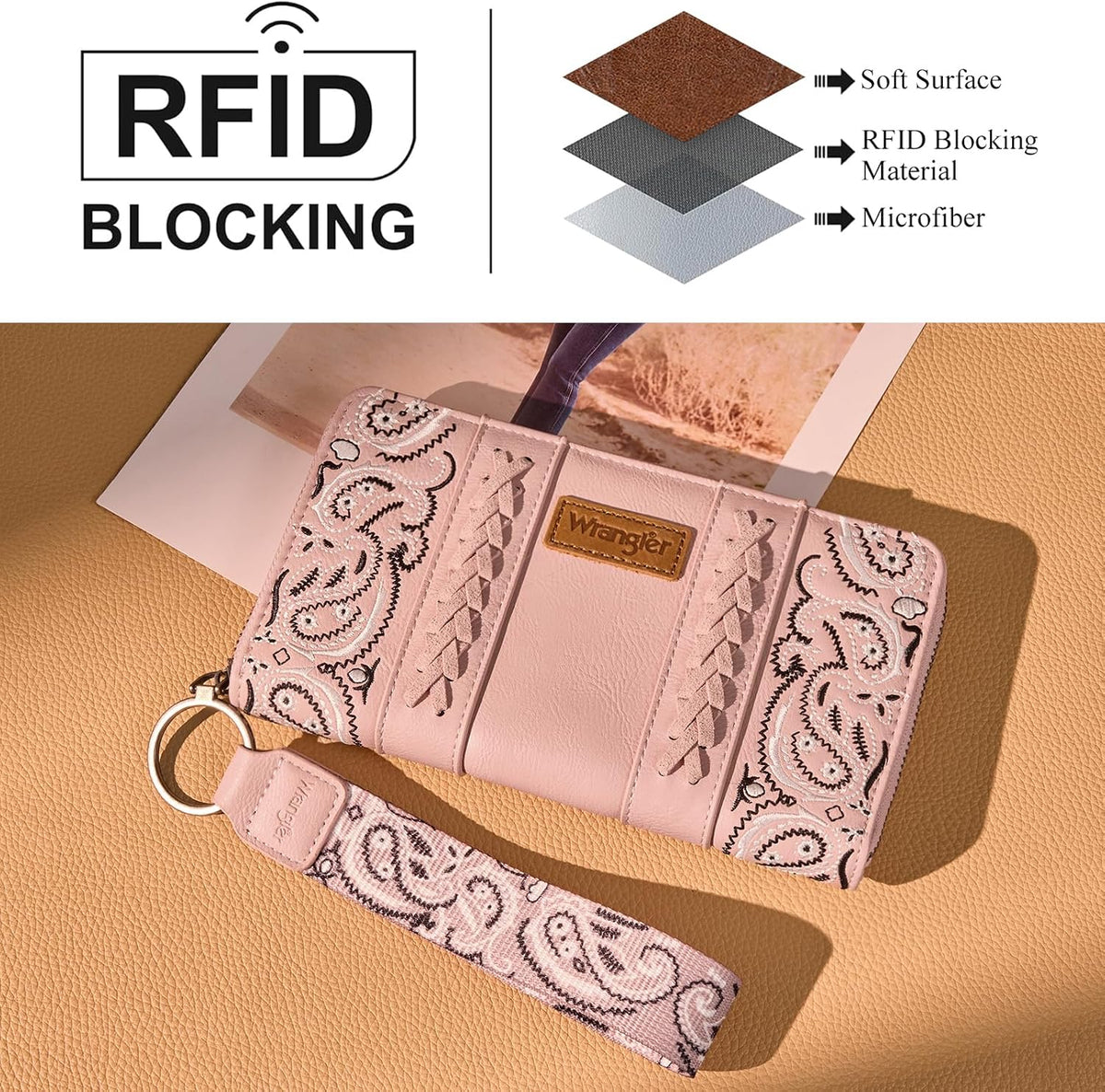 Montana West Wrangler Western Paisley Wristlet Wallet for Women, PU Leather Zip Around Clutch with RFID Blocking & Coin Pocket