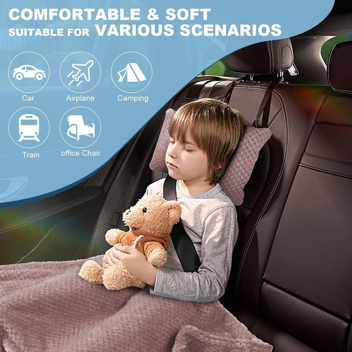3 in 1 Travel Pillow and Blanket Set - 280 GSM Travel Blanket Airplane Compact with Bag, Inflatable Travel Pillow, Packable Airplane Blanket, Luggage Sleeve & Backpack Clip (Pink)