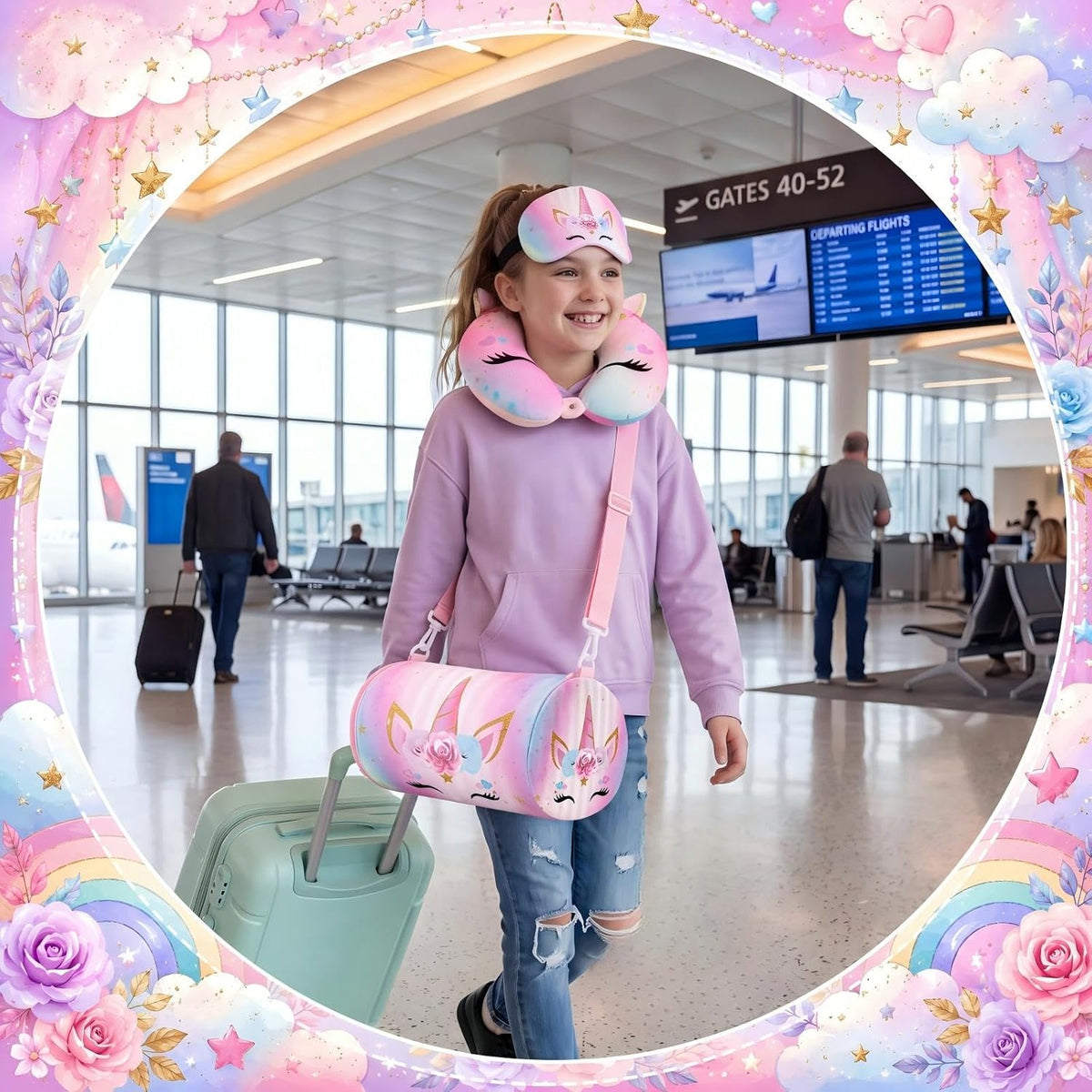 Moukeren 4 Pcs Christmas Unicorn Travel Pillow Blanket Set for Women Girls