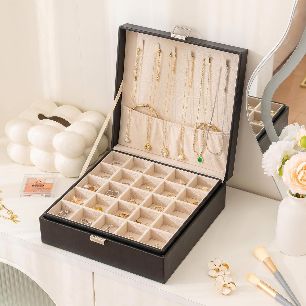 Frebeauty 50 Grid Earring Holder Organizer,2 Layer Jewelry Box for Women