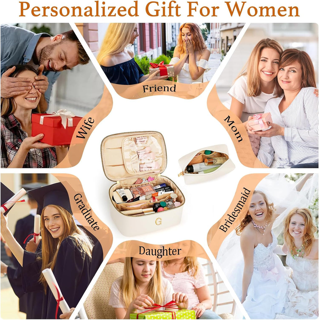Personalized Initial Travel Makeup Toiletry Bag Gifts for Women
