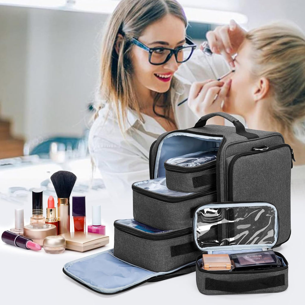 BAFASO Makeup Bag Cosmetic Bag with 4 Inner Removable Pouches, Black