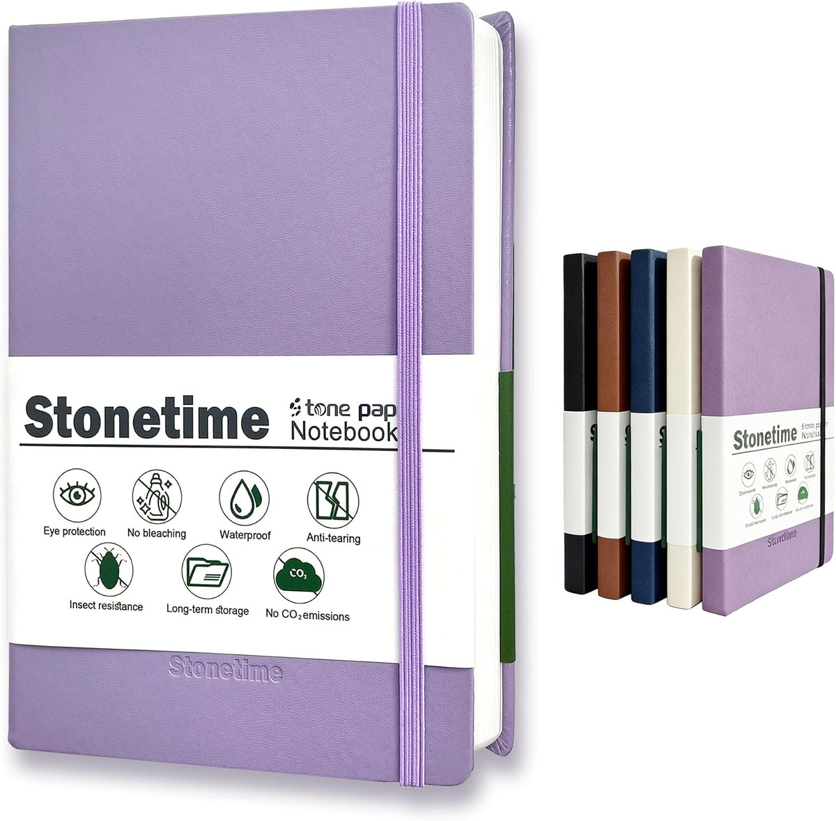Stone Paper Dot Grid Notebook A5, Vegan Leather Hardcover Journal 160 Pages, Waterproof Notepad for Executive Office Travel（Purple）
