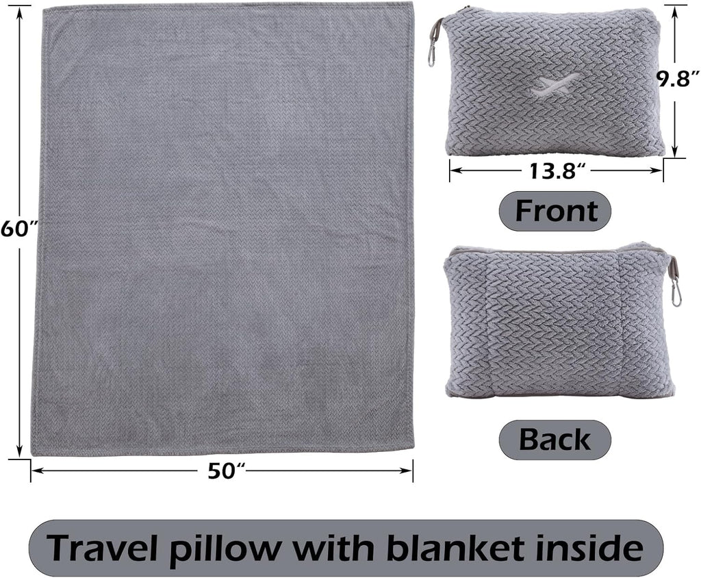 NEWCOSPLAY Travel Blanket with Storage Bag for Airplane Travel, Light Grey