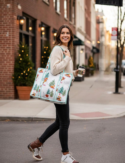 100% Cotton Quilted Tote Bag For Women, 18x16 Large Beach Bag With Zipper