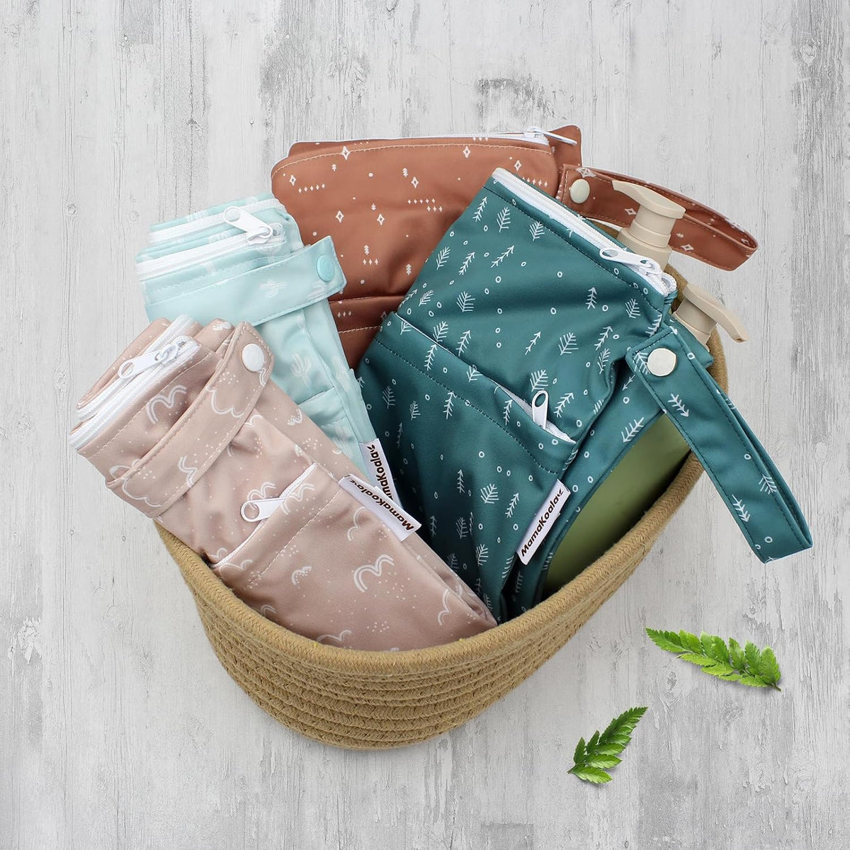 Mama Koala 2 Pack Wet Dry Bags on the Go, Swimming Pool, Beach, in Gym, Fitness Center, Natatorium, Polyester Waterproof Diaper Bag with 2 Pockets, Portable, Reusable, Machine Washable-12in/16in-016