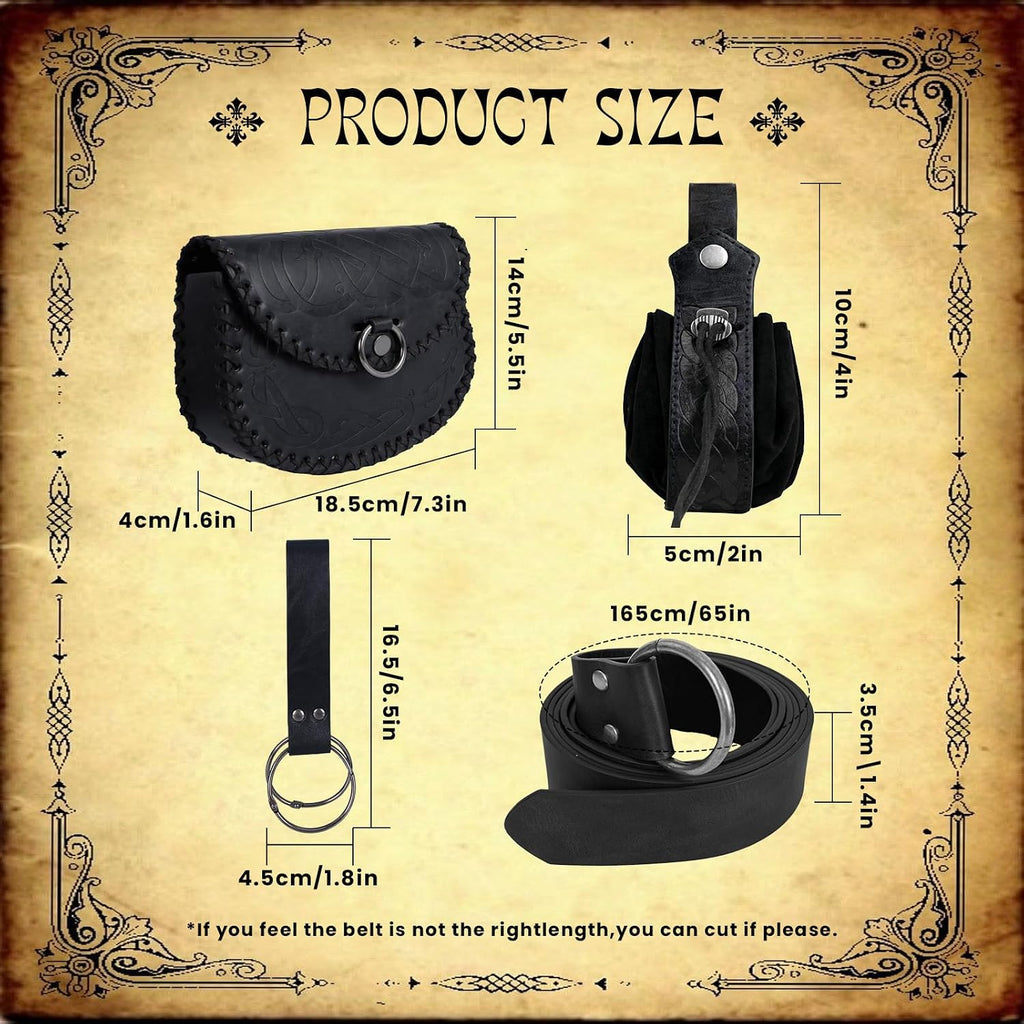 Black Renaissance Viking Pirate Belt Pouch 4pcs