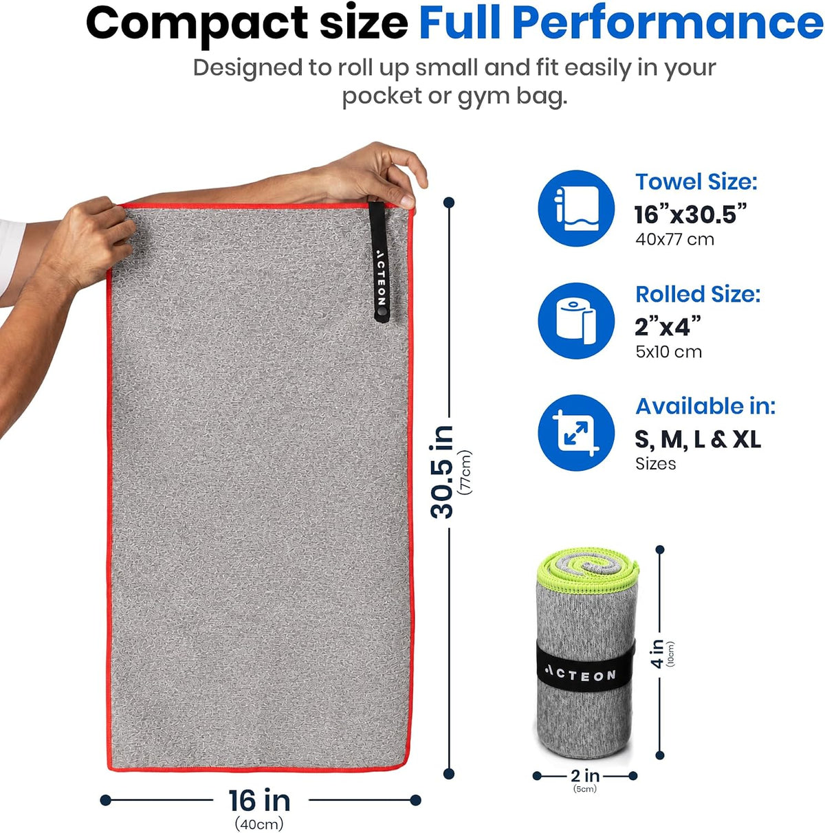 Acteon Microfiber Gym Towels 15 Pack, Quick Dry Silver ION Odor-Free Sweat Towel, Super Absorbent Fast Drying for Men & Women, Workout, Yoga, Running, Hiking, Travel – 16x30.5 Inch