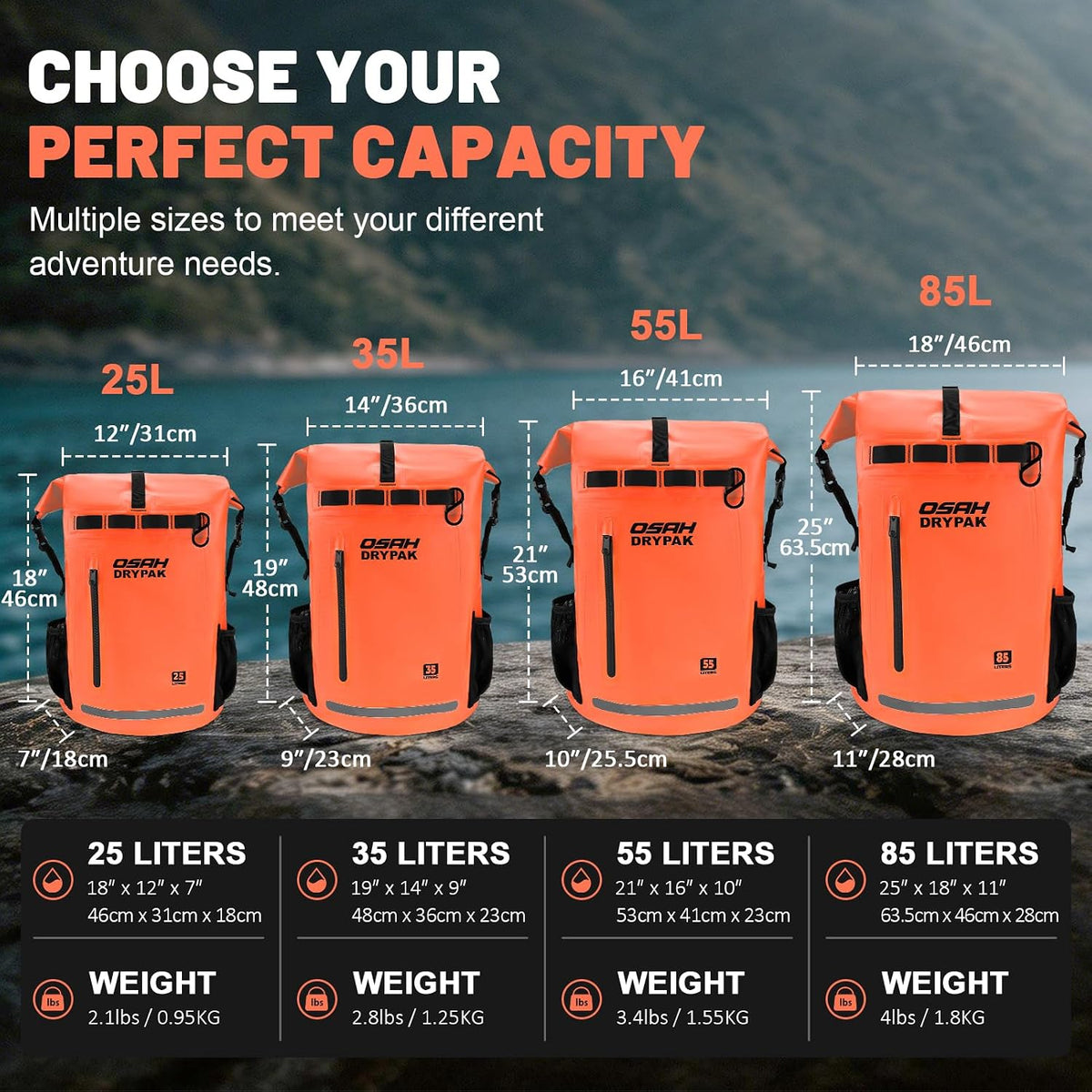 Waterproof Dry Bag Backpack 25L/35L/55L/85L, Roll-Top Heavy Duty Rucksack