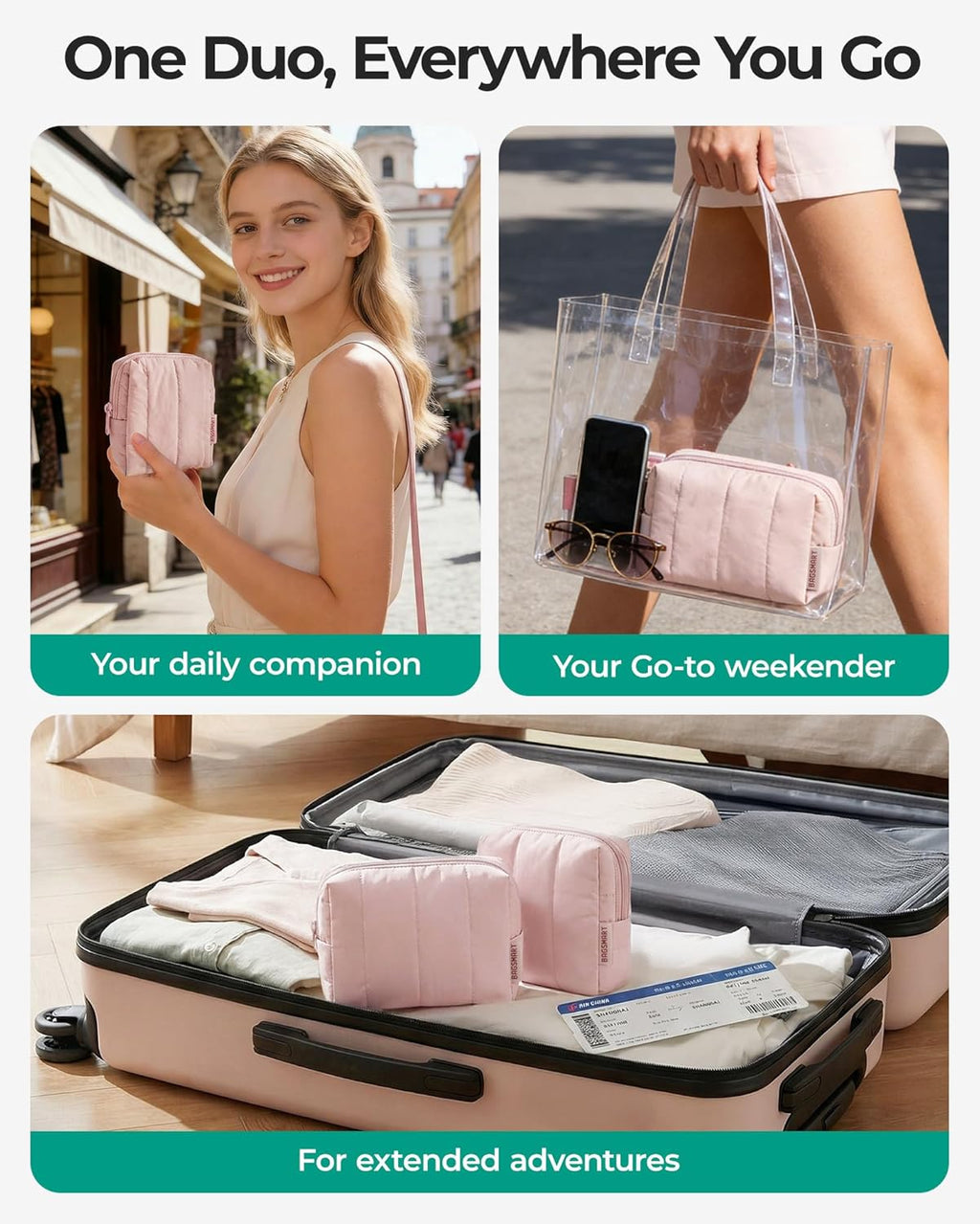 BAGSMART Puffy Travel Makeup Bag Duo Large & Small for Women, Chocolate