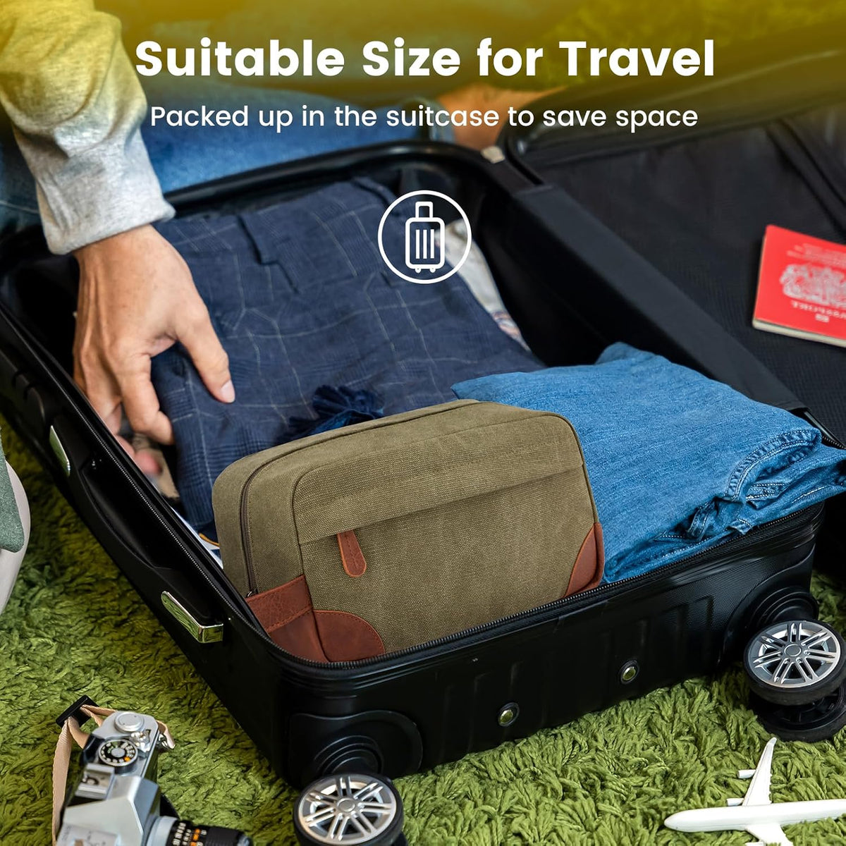 Vorspack Canvas Travel Toiletry Bag for Men, Medium, Green
