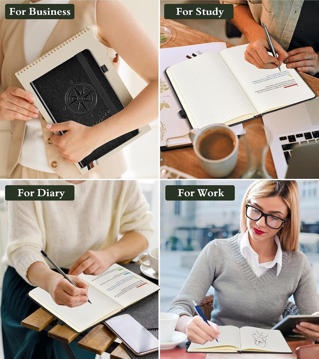 PAIBAS A5 Lined Journal, Leather Bound Notebook for Work & Travel 5.8"×8.5"