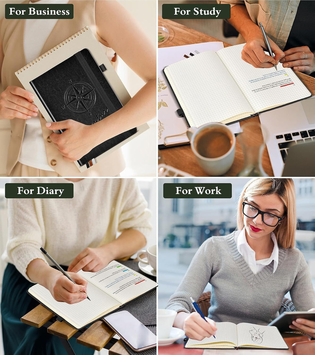 PAIBAS A5 Lined Journal, Leather Bound Notebook for Work & Travel 5.8"×8.5"