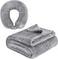 2 in 1 Neck Pillow with Blanket, Soft Flannel Multi-Functional Travel Combo, Portable Warm Neck Pillow Set for Airplane, Car and Camping Travel,Grey