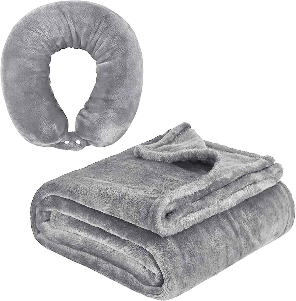 2 in 1 Neck Pillow with Blanket, Soft Flannel Multi-Functional Travel Combo, Portable Warm Neck Pillow Set for Airplane, Car and Camping Travel,Grey