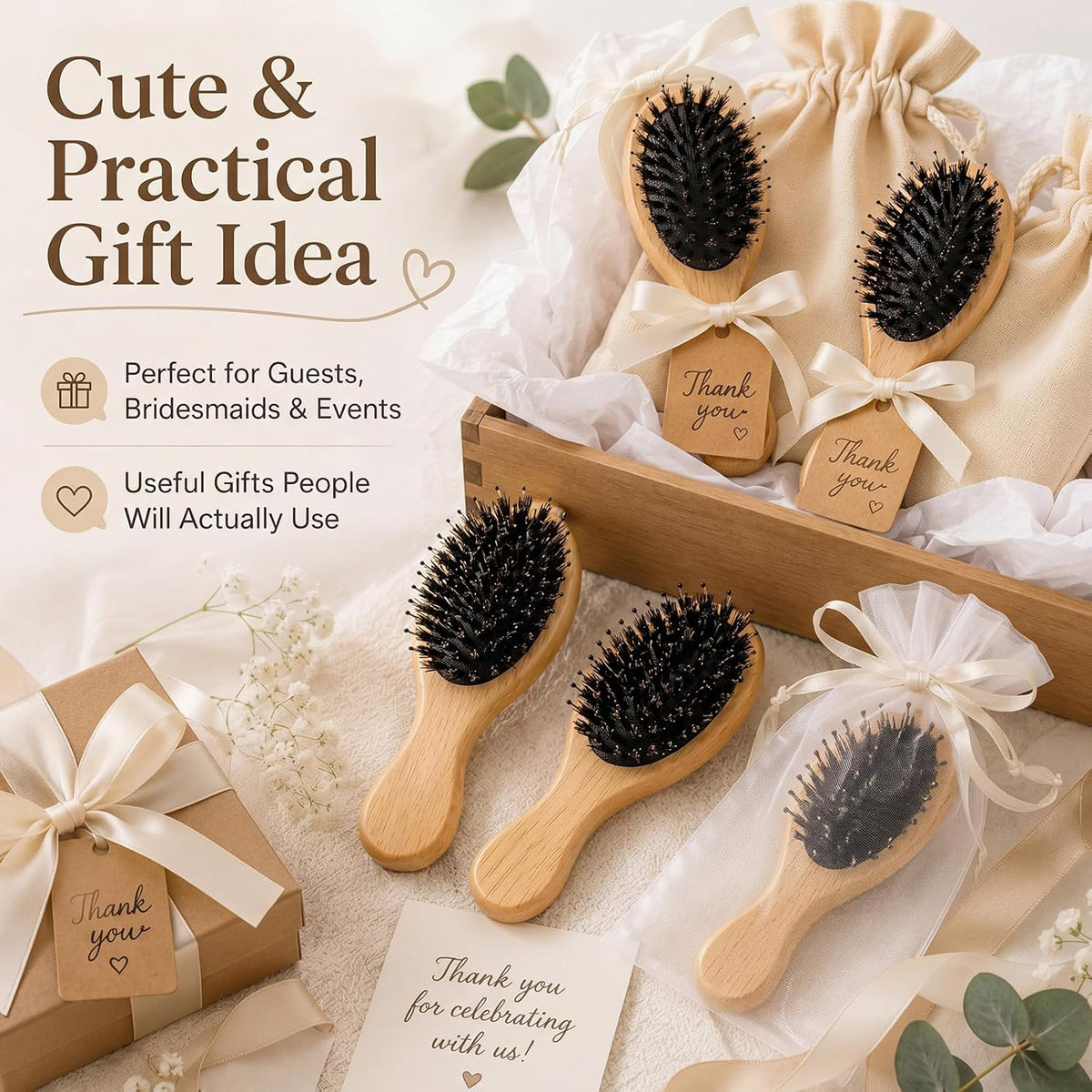 Tessco for you 24 Pcs Wood Hair Brush, Mini Boar Bristle Hair Brush Bulk