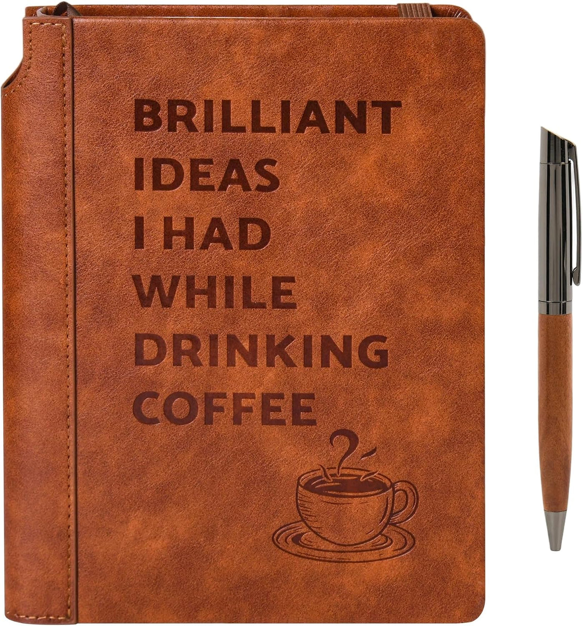 A5 Leather Hardcover Thick Journal Notebook Coffee themed Gifts For Coffee Lovers, Men, Women On Birthday Christmas For Travel, Work,Note Taking,288 Lined Pages A5 100gsm Paper