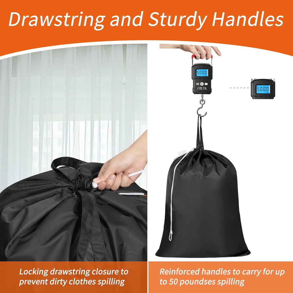 Polecasa Extra Heavy Duty X-Large Laundry Bag with Handles, Black, 28x36"