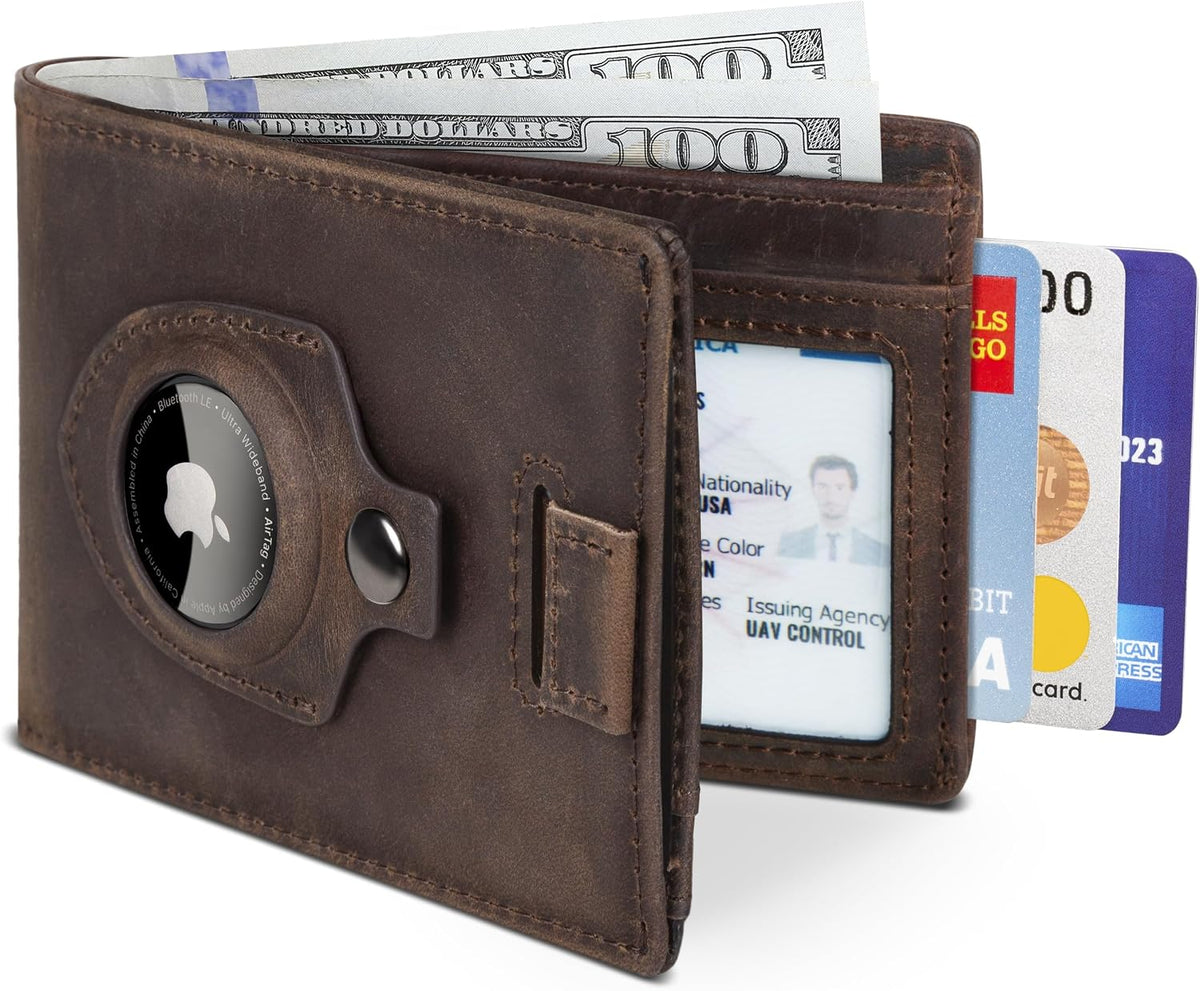 SERMAN BRANDS RFID Blocking Slim Bifold Genuine Leather Thin Minimalist Front Pocket Wallets for Men Billfold Wallet Men Gift