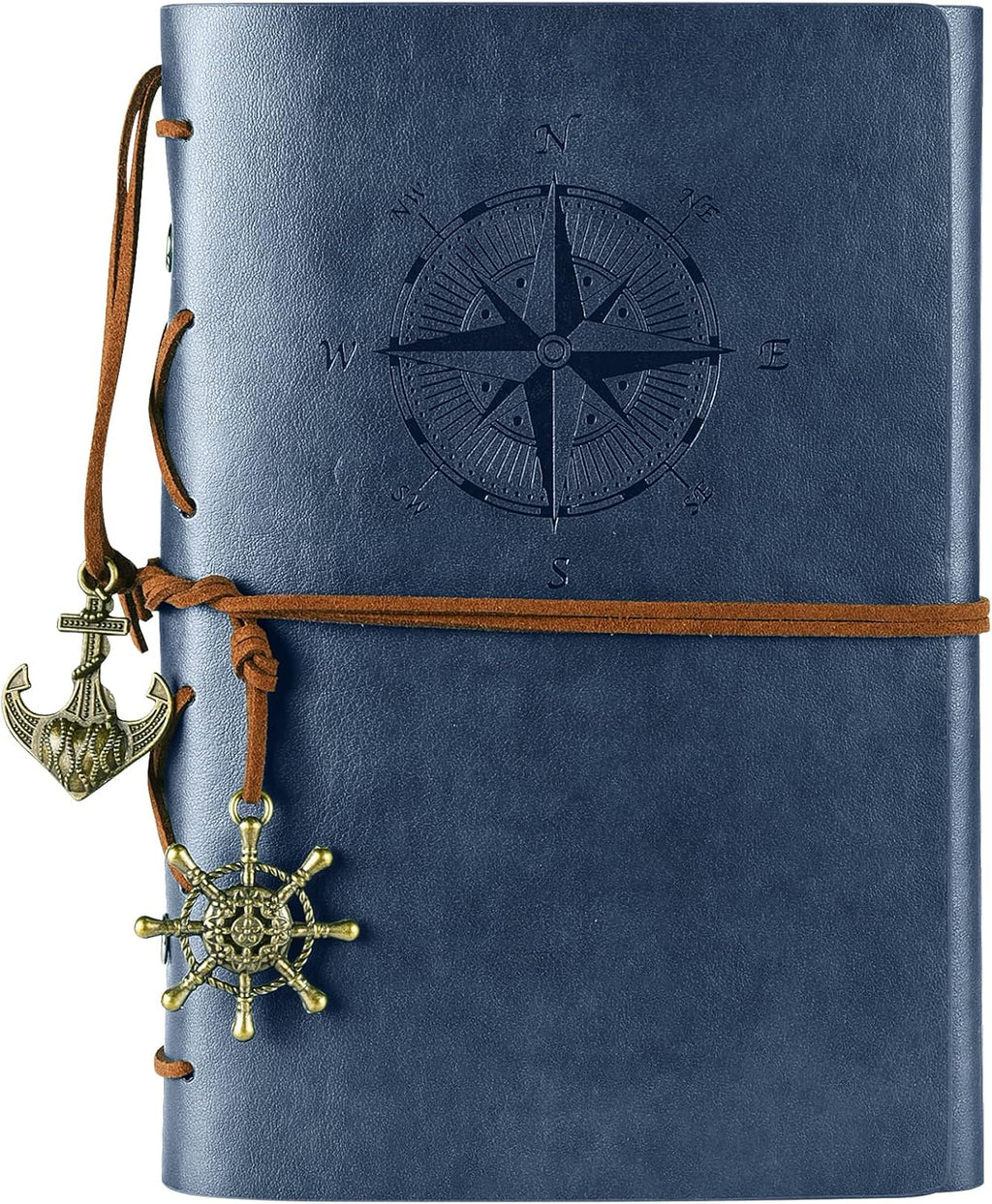 Vintage Refillable Journey Diary, MALEDEN Premium PU Leather Classic Embossed Travel Journal Notebook with Blank Pages and Retro Pendants (Deep Blue)
