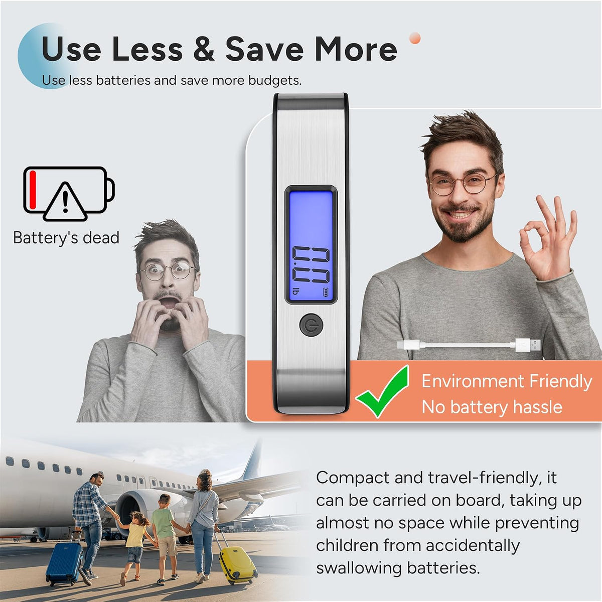 travel inspira Rechargeable Luggage Scale 110lb/50kg