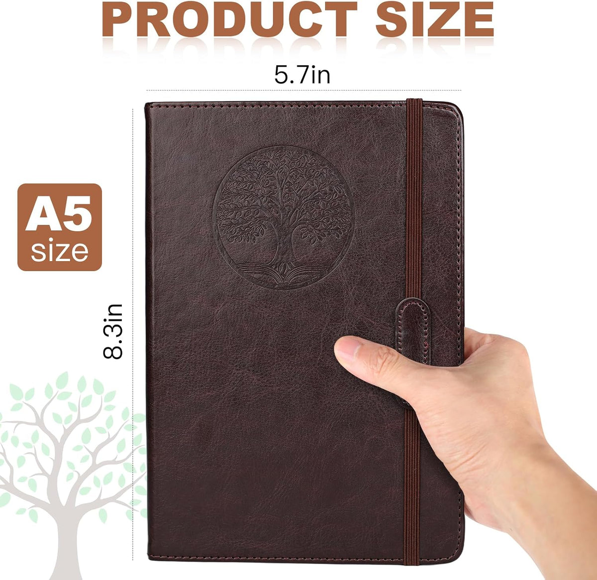AZUREAL Journal for Women Men, Lined Journaling Notebooks A5 5.7X 8.3 in, Hardcover Leather Journal Diary 160 Pages, Journals for Writing, Travel, Business, Home & School (Black)